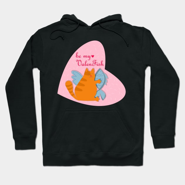 Be my valentine chonk cat holding fish Hoodie by Cute-Design